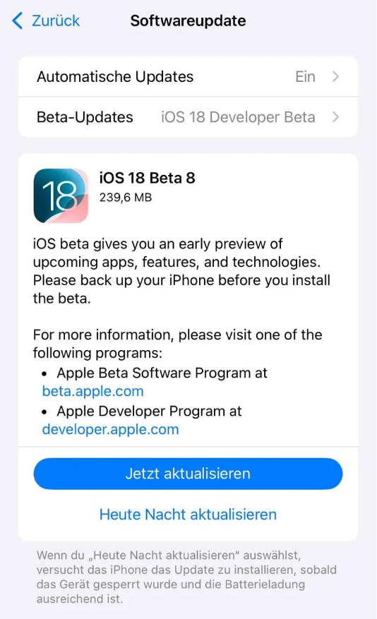 昆山苹果手机维修分享苹果 iOS / iPadOS 18 开发者预览版 Beta 8 发布 